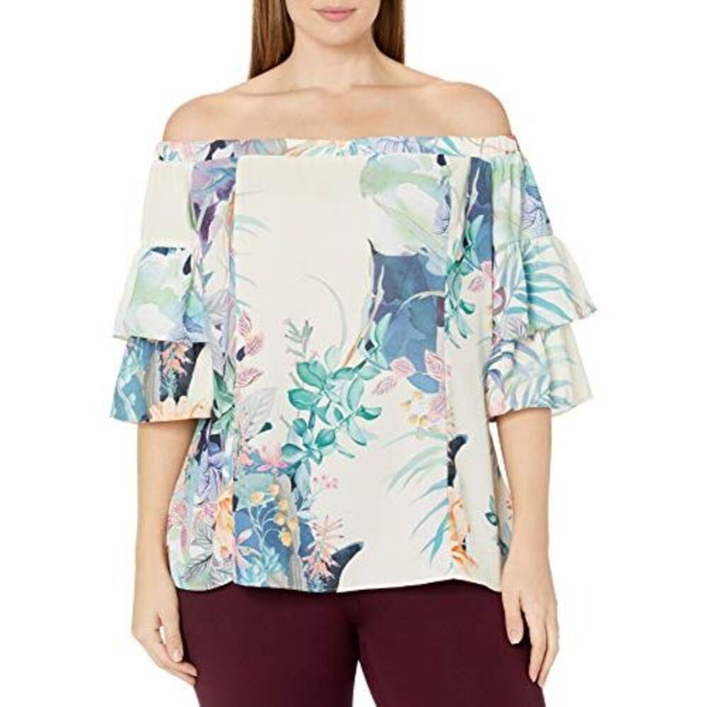 City Chic Trendy Plus Size Printed Off-The-Shoulder Top